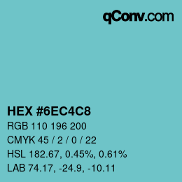 カラーコード: HEX #6EC4C8 | qconv.com