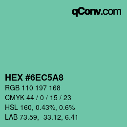 颜色代码: HEX #6EC5A8 | qconv.com