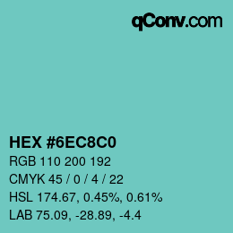 カラーコード: HEX #6EC8C0 | qconv.com