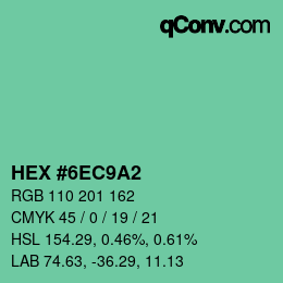 カラーコード: HEX #6EC9A2 | qconv.com