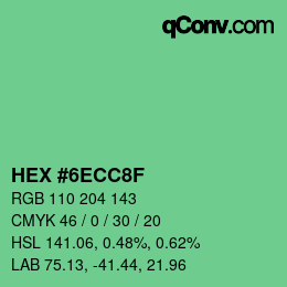 Color code: HEX #6ECC8F | qconv.com