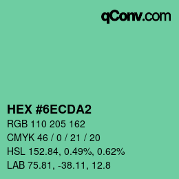 カラーコード: HEX #6ECDA2 | qconv.com