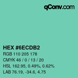 Farbcode: HEX #6ECDB2 | qconv.com