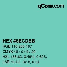 Color code: HEX #6ECDBB | qconv.com
