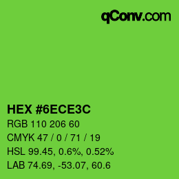 カラーコード: HEX #6ECE3C | qconv.com