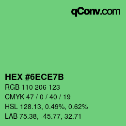 カラーコード: HEX #6ECE7B | qconv.com