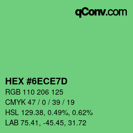 カラーコード: HEX #6ECE7D | qconv.com