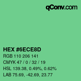 カラーコード: HEX #6ECE8D | qconv.com
