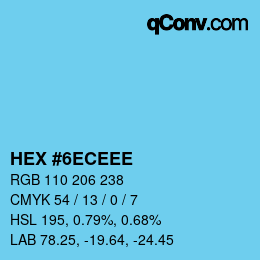 Color code: HEX #6ECEEE | qconv.com