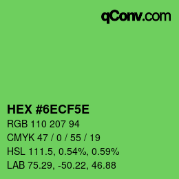 颜色代码: HEX #6ECF5E | qconv.com