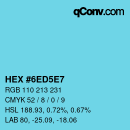 カラーコード: HEX #6ED5E7 | qconv.com