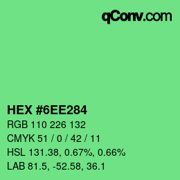 カラーコード: HEX #6EE284 | qconv.com