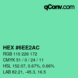 カラーコード: HEX #6EE2AC | qconv.com