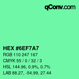 Color code: HEX #6EF7A7 | qconv.com