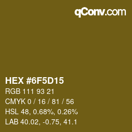 Farbcode: HEX #6F5D15 | qconv.com
