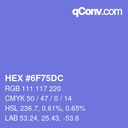 カラーコード: HEX #6F75DC | qconv.com