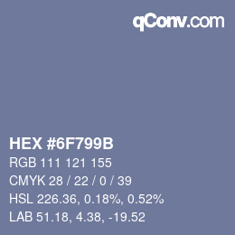 颜色代码: HEX #6F799B | qconv.com