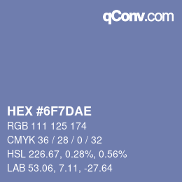 Color code: HEX #6F7DAE | qconv.com