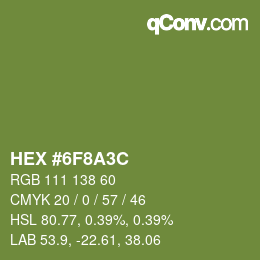 Color code: HEX #6F8A3C | qconv.com