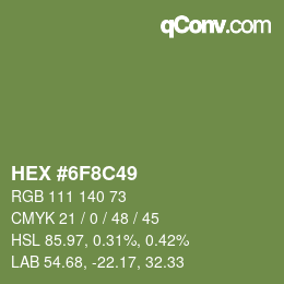 Color code: HEX #6F8C49 | qconv.com