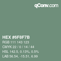 Color code: HEX #6F8F7B | qconv.com