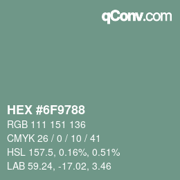 Farbcode: HEX #6F9788 | qconv.com