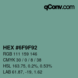 カラーコード: HEX #6F9F92 | qconv.com