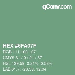 Color code: HEX #6FA07F | qconv.com