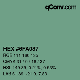 カラーコード: HEX #6FA087 | qconv.com