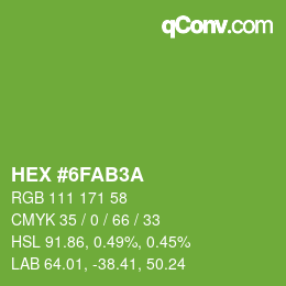 Color code: HEX #6FAB3A | qconv.com