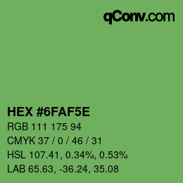 Color code: HEX #6FAF5E | qconv.com