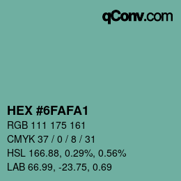 颜色代码: HEX #6FAFA1 | qconv.com