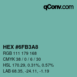 カラーコード: HEX #6FB3A8 | qconv.com