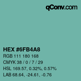 Color code: HEX #6FB4A8 | qconv.com