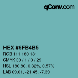 颜色代码: HEX #6FB4B5 | qconv.com
