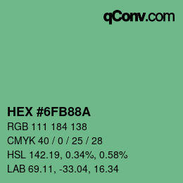 Color code: HEX #6FB88A | qconv.com
