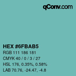 颜色代码: HEX #6FBAB5 | qconv.com