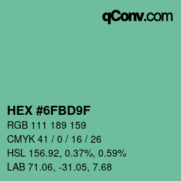 Color code: HEX #6FBD9F | qconv.com