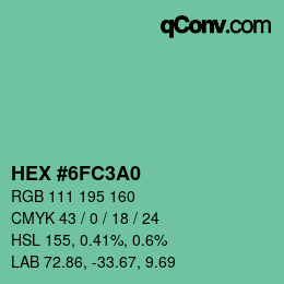 颜色代码: HEX #6FC3A0 | qconv.com