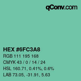 颜色代码: HEX #6FC3A8 | qconv.com