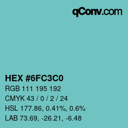 颜色代码: HEX #6FC3C0 | qconv.com