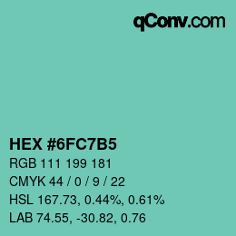 カラーコード: HEX #6FC7B5 | qconv.com