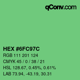 カラーコード: HEX #6FC97C | qconv.com