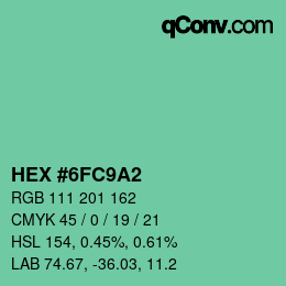 カラーコード: HEX #6FC9A2 | qconv.com