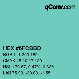 Color code: HEX #6FCBBD | qconv.com