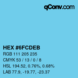 颜色代码: HEX #6FCDEB | qconv.com