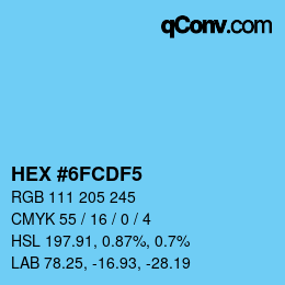カラーコード: HEX #6FCDF5 | qconv.com