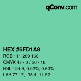 カラーコード: HEX #6FD1A8 | qconv.com