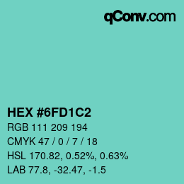 カラーコード: HEX #6FD1C2 | qconv.com