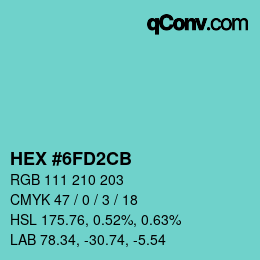 Color code: HEX #6FD2CB | qconv.com